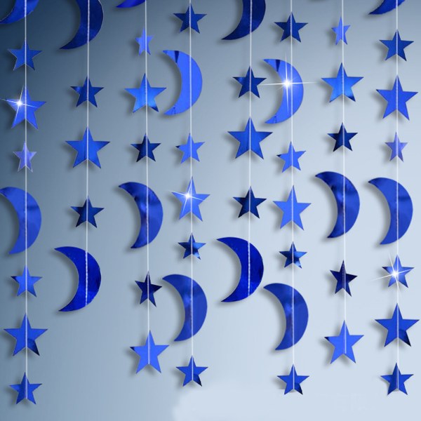 2-sæt Blue Star Moon Party Decorations Kit Hanging Crescent