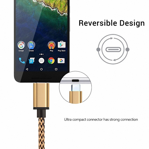 Snabbladdningskabel för USB C-enheter, Universell Kompatibilitet Nylonflätad 3m Datakabel med Hållbar Kontakt för Snabb Laddning, Värme