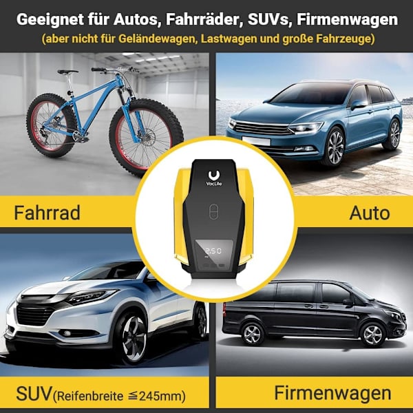 Bil Luftpump, 12VDC Portabel Luftkompressor med Digital Däcktrycksmätare för Exakt Övervakning, Automatisk Avstängning för Säker Uppblåsning, Idealisk för Bil
