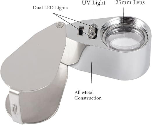 1PC Juvelerarlupp 40X Metall Fällbart Förstoringsglas med UV LED