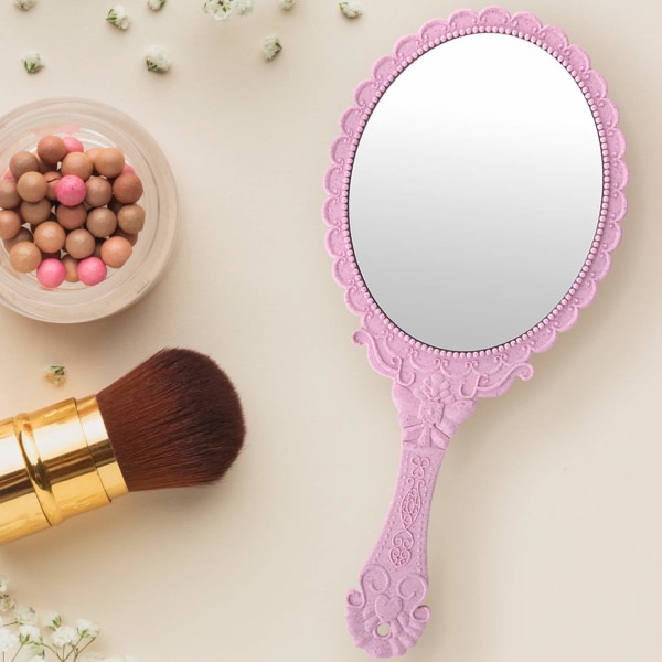 Vintage håndholdt spejl, søde håndholdte dekorative spejle, pink