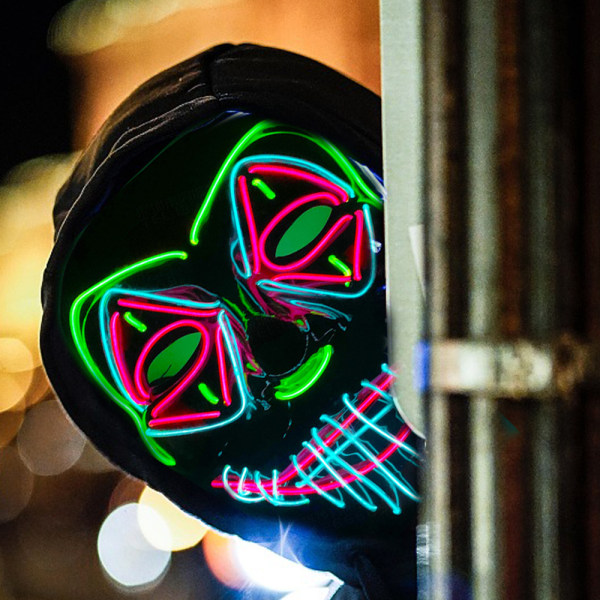 Halloween LED-maske, LED Purge-maske med 3 lysmoduser