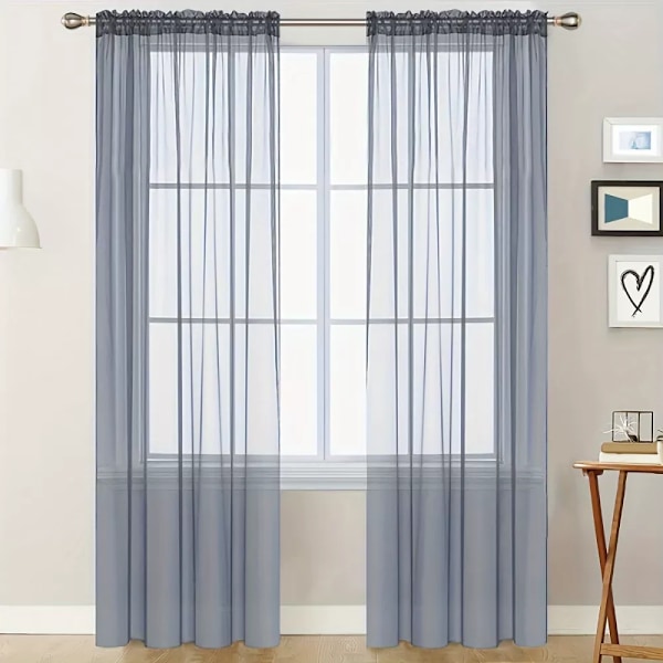 samimport-2 11 mörkgrå enfärgade skira voilegardiner, 140 cm x 213 cm (2 paneler)