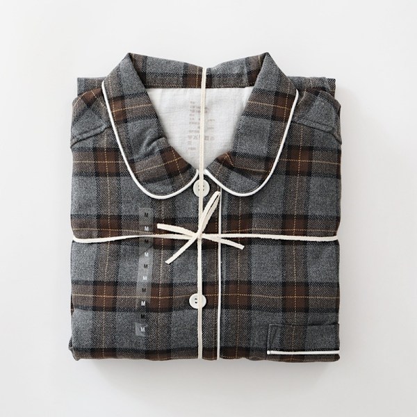 Herr Pyjamas Set Casual Rutigt Tryck Hemmakläder Långärmade Toppar Byxor Nedvikt Krage Natt Pyjamas Kostymer Gåvor till Män