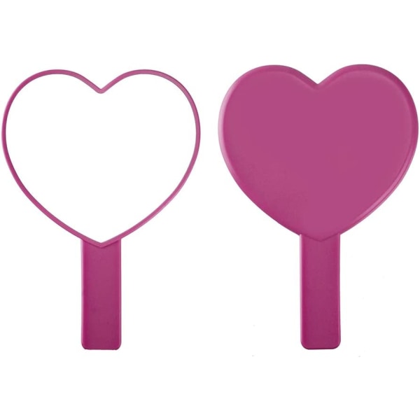 Hjerteformet håndholdt rejsespejl, med håndtag, rosarød