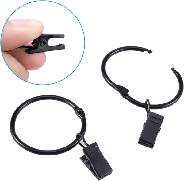(Sort), 30 Styk Gardinerringe med Clips, Metal Gardinerringe H