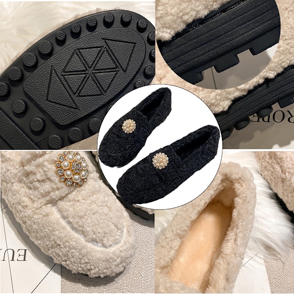 Höst- och vinter dam cashmere platta, tjock sula, stora storlekar, bönskor, sammet