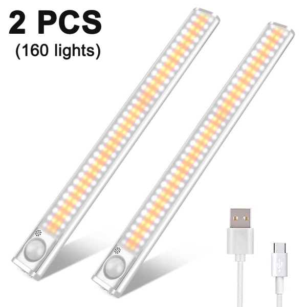 2-pack 160 LED-garderobsbelysning Rörelsesensor under skåpbelysning