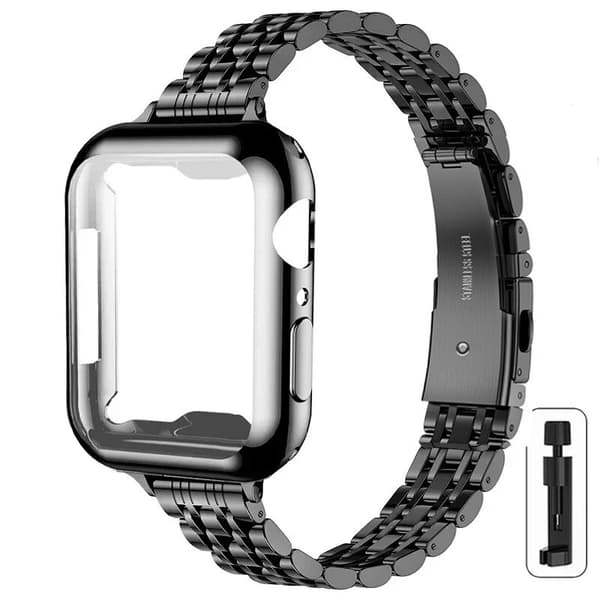 Stropp-integrert dekselsett kompatibelt med 42 mm (1.–3. generasjon) førsteklasses metallerstatningsstropper Black