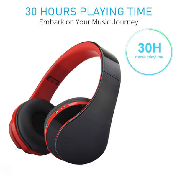 Bluetooth-hörlurar trådlösa, over ear-headset, svart-röd
