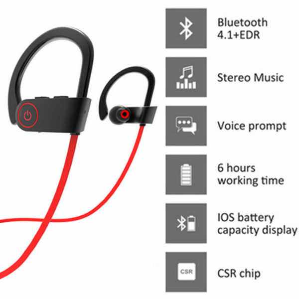 Bluetooth-hovedtelefoner IPX7 Vandtætte Trådløs Sport, rød