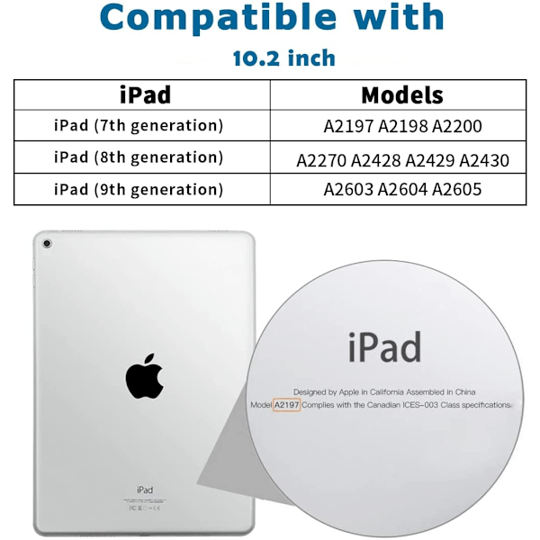 Precisionspassande skyddsfodral, ultratunn design med mjuk TPU-baksida för 10,2 tums iPad, Auto Sleep/Wake-skydd som säkerställer fullständigt skydd och enkel användning