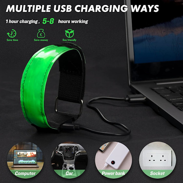Nattjoggingutrustning, Uppladdningsbart Design Reflexbälte, Justerbart Hög Synlighet LED Armband Snabbladdningsläge för Löpning Cykling Bergsklättring