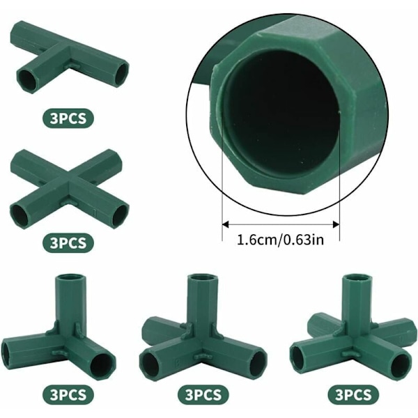 15 kpl 16 mm Puutarhakehysliittimiä 5 Tyypillä Vakaat Tukitelineet Kukkatelineille Kasvihuoneille