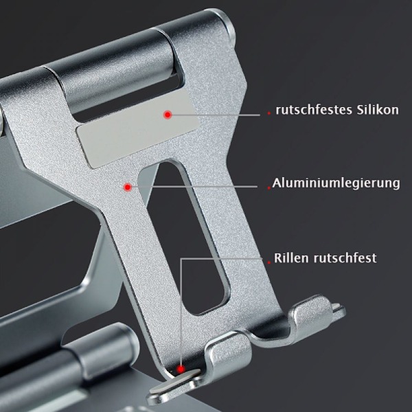 Mobiltelefonställ med dubbel vikmekanism, aluminiumlegering för universell kompatibilitet, skyddande halkfria kuddar, hopfällbart och integrerat, lätt att