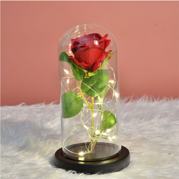 Punainen ruusu kukka lahjat, keinotekoinen kukka punainen ruusu LED-valolla