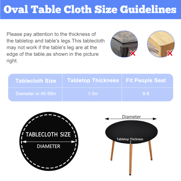 Round Fitted Vinyl Tablecloth Waterproof Elastic Edged Table Cloth - for Indoor & Outdoor Fits 45"-49" Round Table
