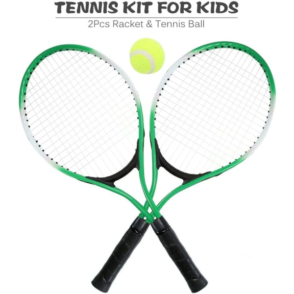 Sett med 2 tenårings tennisracket for trening av tennis, grønn