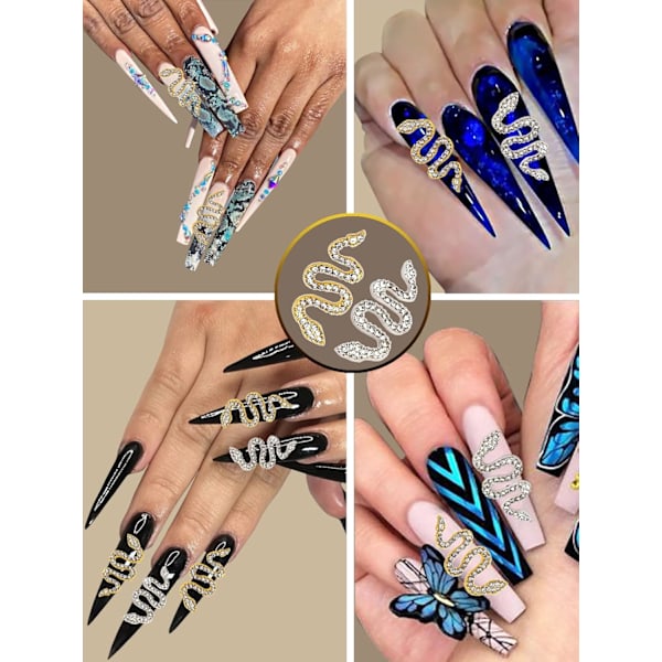 10 Stycken Orm Nagelberlocker 3D Orm Strass Nagelkonst Berlocker D