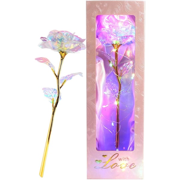 Fargerik Galaxy Rose Damegave, Perfekt gave til henne Unikt kunstverk Utsøkt gaveeske med LED-lys, Gullfoliestilk til bursdag,