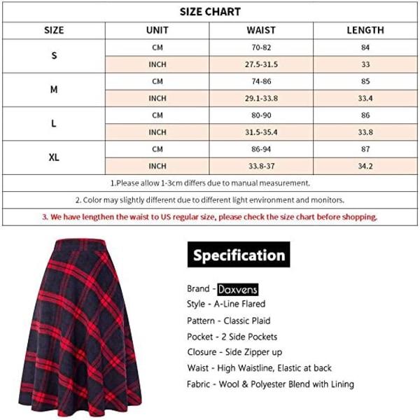 Kvinders højelastisk talje Maxi-nederdel A-line plaid vinter
