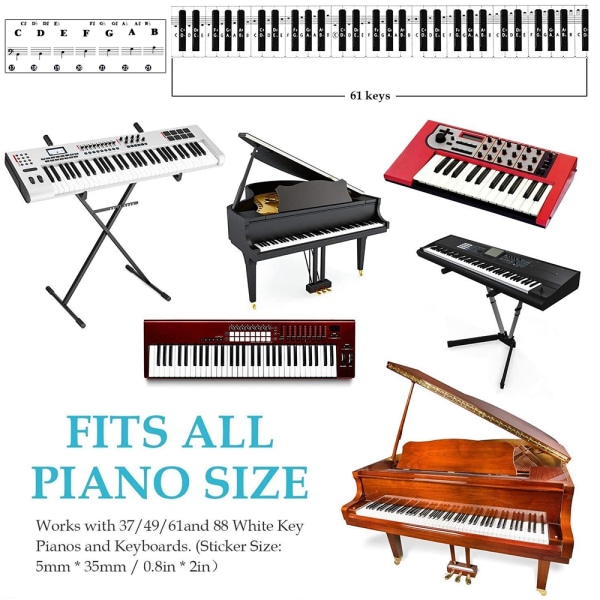 Klavertastaturklistermærker til 88 hvide og sorte tangenter, der kan fjernes