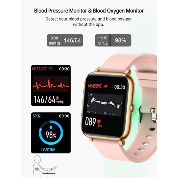 Smartwatch, Personlig tränare med pekskärm och lång batteritid (Rosa)