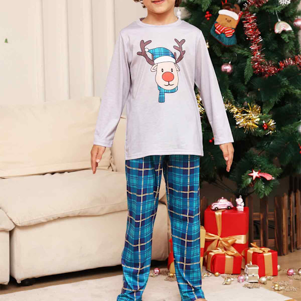 Julpyjamas för familjen, mode långärmade tröjor och byxor, nattkläder för pappa/mamma/barn, söt älg snötryckt matchande pyjamas set (Barn (10T))