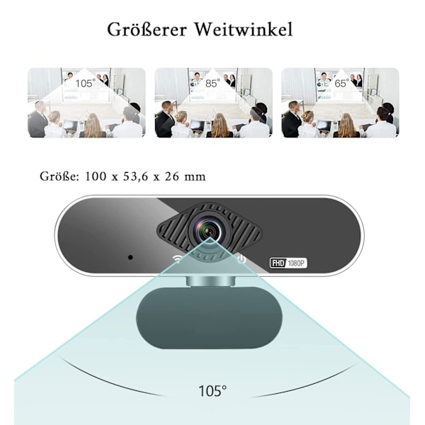 Webbkamera med mikrofon och stativ, vidvinkelvy med automatisk ljuskorrigering för högkvalitativa videosamtal och livestreamar