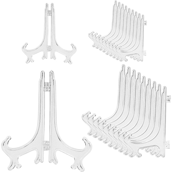 20 Pack Plastic Easel Plate Stands, 2 Size ,Clear