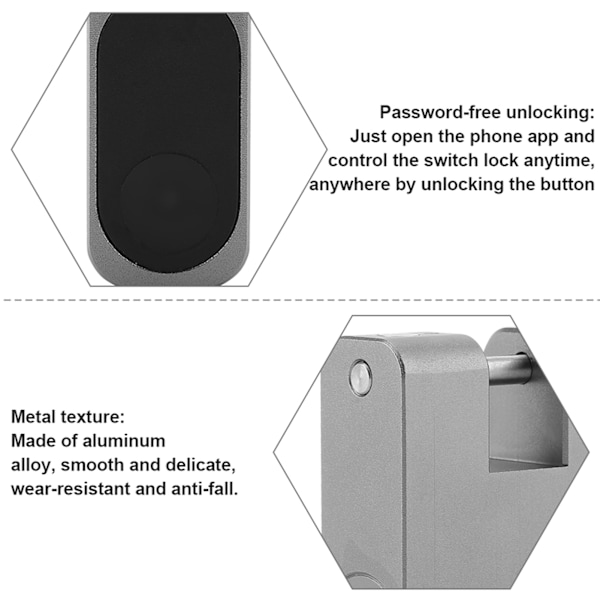 Nøkkelfri Tyverisikker Smart Lås Trådløs Hengelås Mobiltelefon Bluetooth APP for Ryggsekker Grå