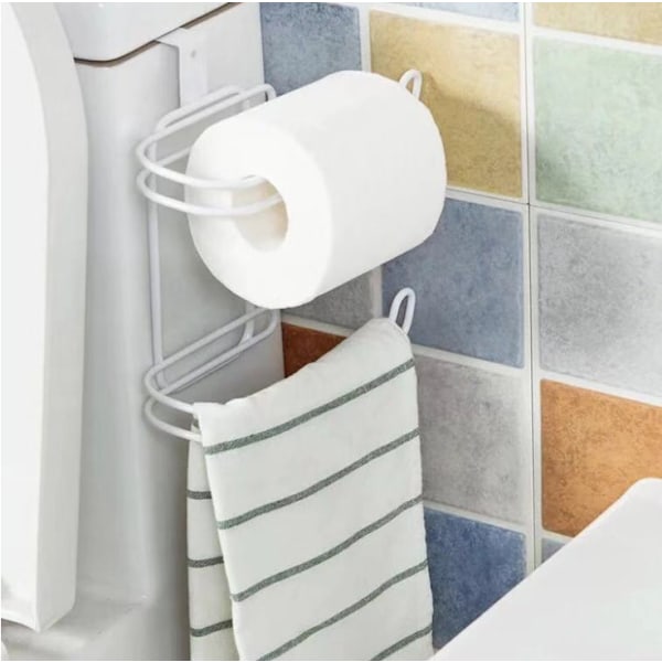 Toiletpapirholder, pladsbesparende toiletpapirholder til tanken til små badeværelser, rustbestandig finish, robust ståltråd, kompakt design