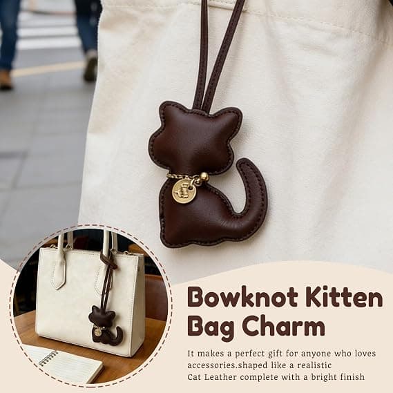 1 st kattformad väskberlock/nyckelring i PU-läder, söt kattberlock för plånbok, trendig väskaccessoar