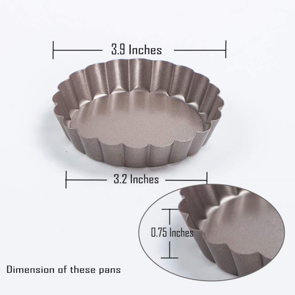 6 stk. 4 tommer mini tærtepande non-stick quiche pande aftagelig, grå