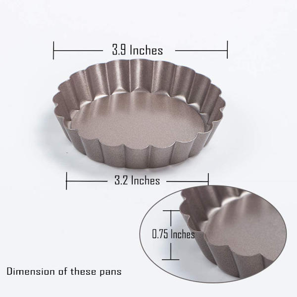 6 stk 4 tommers mini terteform Non-Stick Quiche Pan Flyttbar, Grå