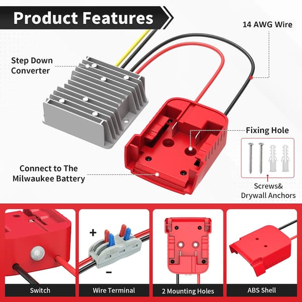 Step Down Converter til Power Wheel Batteriadapter, Step Down Converter DC 12V 20A 240W Buck Spændingsregulator med Over-Afladningsbeskyttelse