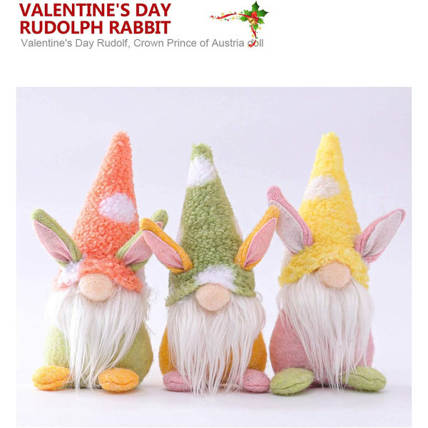 3PCS Påske Gnome Bunny med påskeegg, innendørs vårdekor