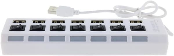 Höghastighets USB2.0-hubb med 7 USB-portar och blå LED-indikator