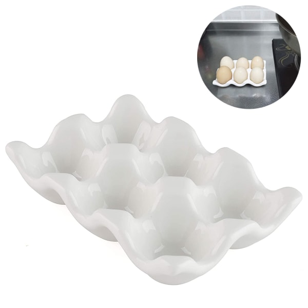 Keramisk æggeplade, 6 gitteræggeholder, Hvid