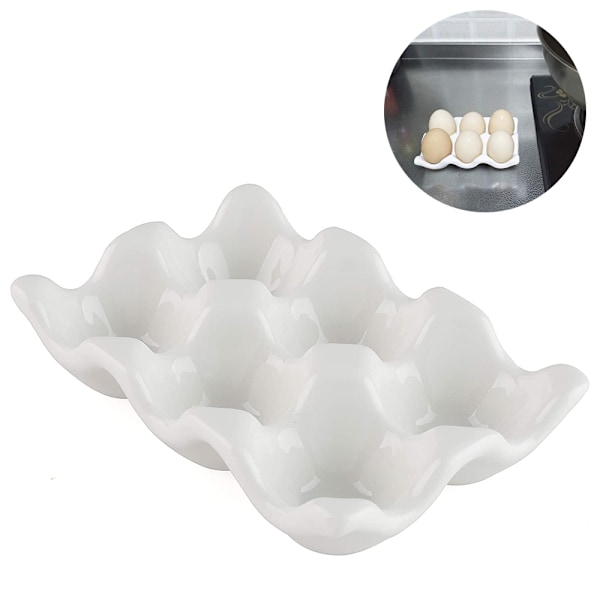 Keramisk eggplate, 6 gitter egg holder, hvit