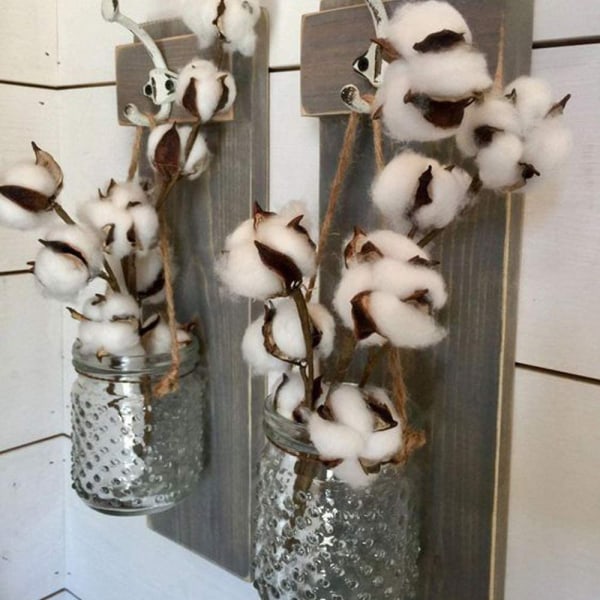 55 cm 10 hoved naturlig tørret bomuldsblomster kunstig blomst