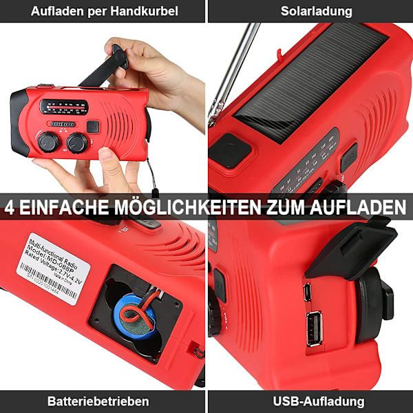Fluky Solarradio: Amfmbw Noaa, Vevradio Överlevnadsradio, Självdriven LED-ficklampa Med Powerbank, Nöd Solcellsväderradio För Orkan