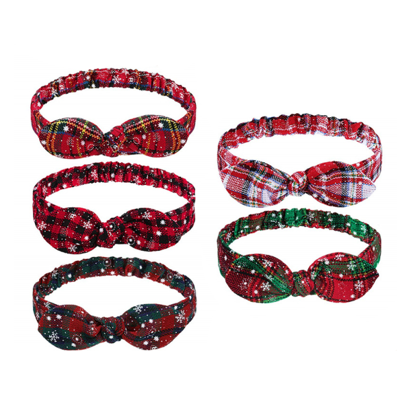 Jul Pannband Röda Pläd Pannband Snowflake Bow Bandana