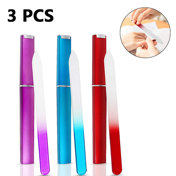 3-pack glasnagelfil med fodral, nagelfilar för naglar