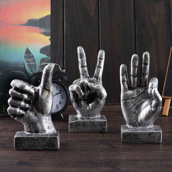 Hand Finger Gesture Desk Statues Fingers Skulptur, Brons