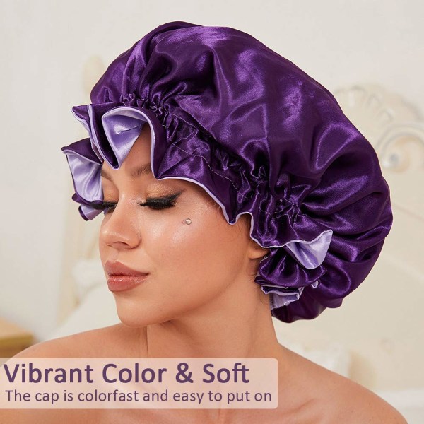 Silk Bonnet för Natural Hair Bonnets för kvinnor, Deep Purple