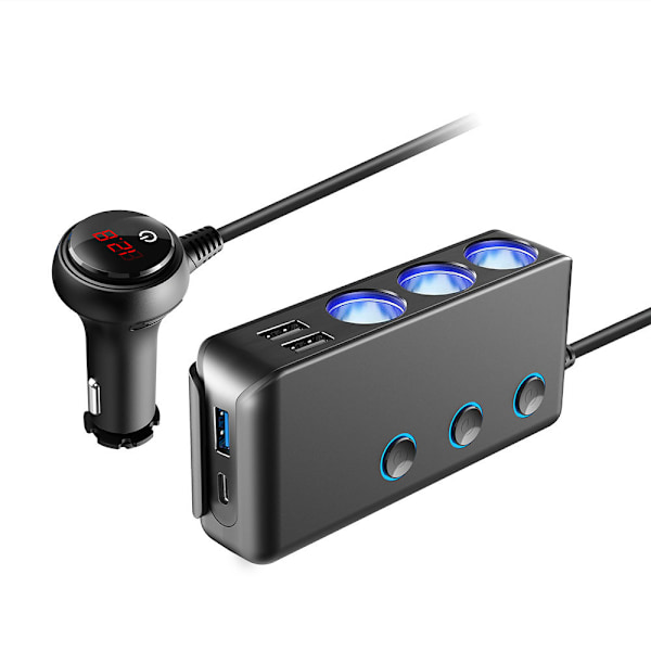 Innovativ Multi USB Billaddare, med PD30W USB-C, Oberoende Strömbrytare och en LED Voltmeter för Omfattande Strömhantering i Bilen