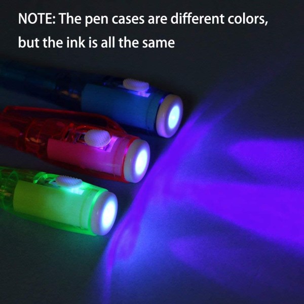 4-pack osynliga bläckpennor med UV-ljus