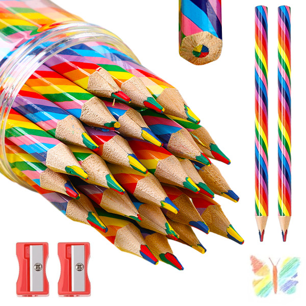 Regnbågsfärgade pennor, 20 st barnpennor i trä