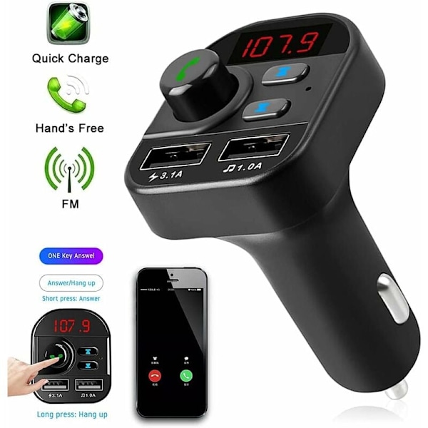 Bil Bluetooth 5.3 FM-sändaradapter, Snabb Dubbel USB-laddare, Brusreducerande Handsfree-samtal, Stämningsljusomkopplare för Bluetooth-enheter